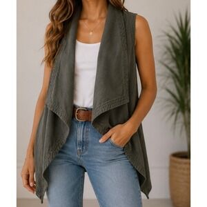 Hippie Southwestern Draped Faux Suede Olive Green Boho Vest Festival